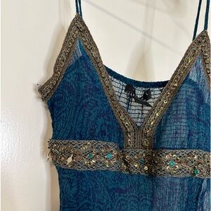 Vintage y2k blue top beaded details see through
